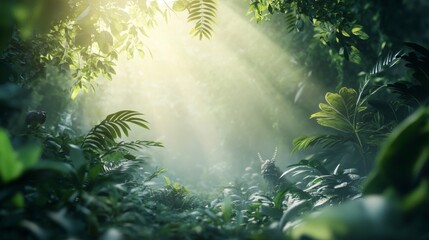 International Day of Forests scene with lush green trees and woodland creatures against a misty morning forest backdrop, macro shot, Nature Conservation style concept