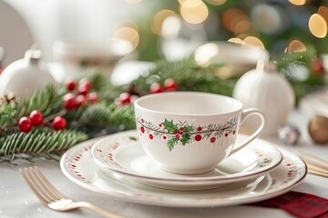 Fototapeta premium Christmas table setting,the concept of a Christmas family dinner --no dark --chaos 15 --ar 3:2 --v 6 Job ID: 165d198d-37c4-4e16-9cfb-62e6467eed4b.