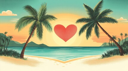 Obraz premium Romantic sunset love scene over tropical beach ocean view serene environment visual art