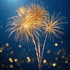 Fototapeta premium Golden Fireworks Burst Night Sky Bokeh, Celebration, New Year, Festival, Party fireworks, bokeh