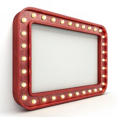 Red Marquee Signboard 3D Render, Rectangular Frame, Illuminated Bulbs, Blank Sign, Retro Design. Marquee, Billboard