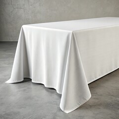 Fototapeta premium White Rectangular Tablecloth on Concrete Floor 3D Render, Minimalist Composition, Clean Design, Table Setting Table linen, 3D rendering
