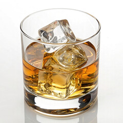 A Glass Of Whiskey With Ice Cubes Isolated On Transparent Or White Background, PNG