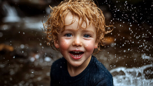 Joyful Toddler Playing in Water: A Captivating Summer Portrait