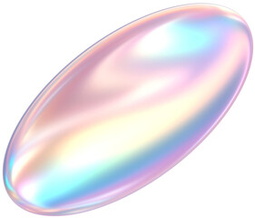 3D Rendering Holographic Pastel Oval Glossy Shape Illustration