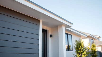 Modern House Exterior: Sleek Design, Contemporary Architecture. Discover the beauty of this new home's architecture, showcasing clean lines and a sophisticated color palette.