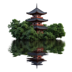 Fototapeta premium Serene Pagoda on Island Lake with Reflection