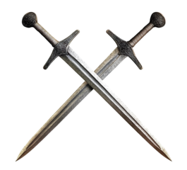 Two crossed medieval swords, isolated on transparent cutout background