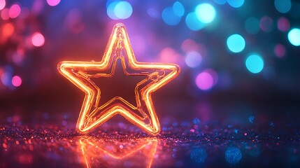 Fototapeta premium Christmas star glowing softly with dynamic neon isolated on a colorful background