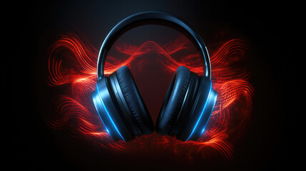 Futuristic headphones emitting glowing waves neutralizing noise, symbolizing advanced noise reduction technology.