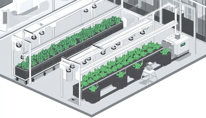 Fototapeta premium Indoor Hydroponic System Growing Green Leafy Plants