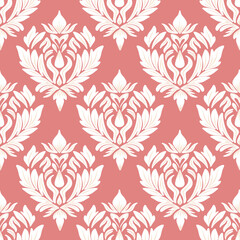 seamless damask pattern, pink and white, vector illustration elegant for textiles design, wall paper, bedding, curtain, cushion, upholstery, element, decoration, interior, vintage, Victorian 