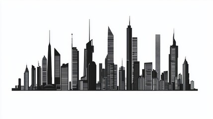 Naklejka premium Monochrome vector city skyline showing a collection tall, urban structures