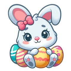 Funny Easter bunny. Cartoon mascot of Easter holiday. AI generated.