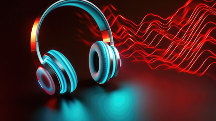 Futuristic headphones emitting glowing waves neutralizing noise, symbolizing advanced noise reduction technology.