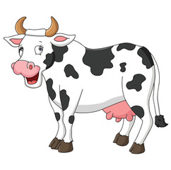 Cute cartoon hand drawn vector happy cow clipart.
