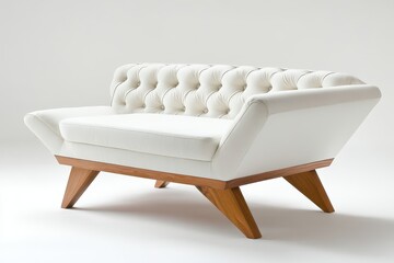 White tufted loveseat studio shot, modern design, minimalist background, home decor