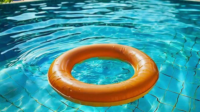 a pool with a life ring floating in it .