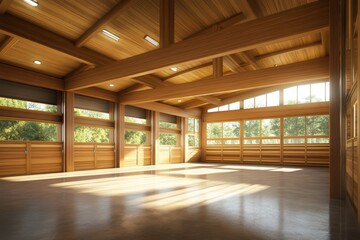 Modern Wooden Barn Interior With Large Windows