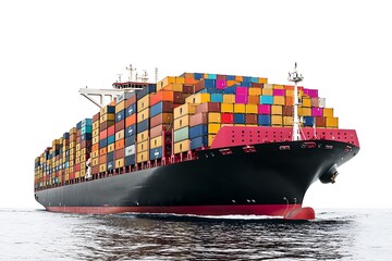 Massive Cargo Ship Loaded with Colorful Containers at Sea