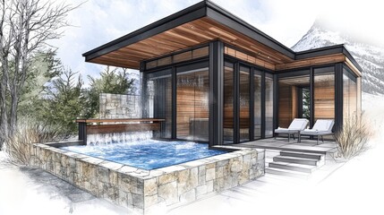 Modern Mountaintop Spa Design With Hot Tub And Sauna