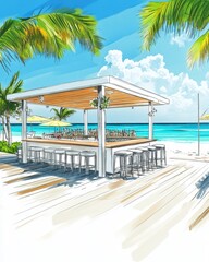 Beachfront Bar Design Sketch: Tropical Getaway Paradise