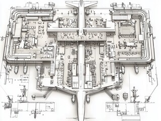 Obraz premium Airport Terminal Design Airplane Gate Schematic Drawing