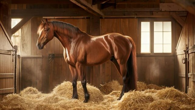 Stunning Chestnut Horse in Rustic Barn Hay