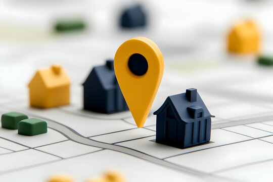 3D Illustration Yellow Location Pin House Map