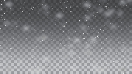 Illustration of flying snow on a transparent background. Vector snow. Snow png. Snow on an isolated transparent background. 