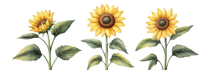 Fototapeta premium Vibrant sunflower illustrations in various stages of bloom