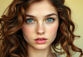 Fototapeta premium Young woman with disheveled hair and soft makeup