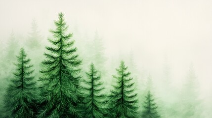 Fototapeta premium Painting of a serene forest landscape with tall trees and a clear sky in the background