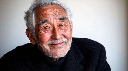 Obraz premium Portrait of a Smiling Elderly Man: A Captivating Image of Age, Wisdom, and Serenity