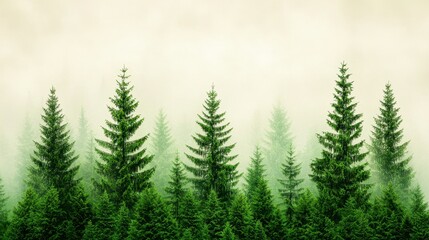 Obraz premium Dense forest of green trees with sunlight filtering through the leaves and a serene atmosphere