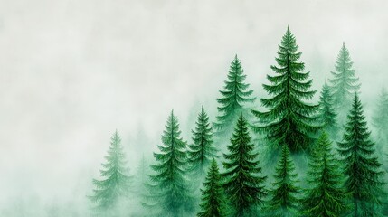 Obraz premium Painting of a misty forest landscape with trees and fog enveloping the scenery