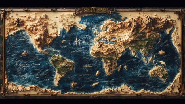 Fototapeta Detailed Relief Map Depicting Global Topography in Rich Detail