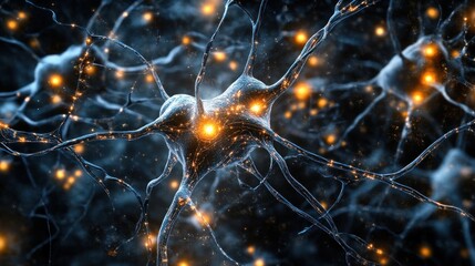 Neural network with glowing synapses on a dark background