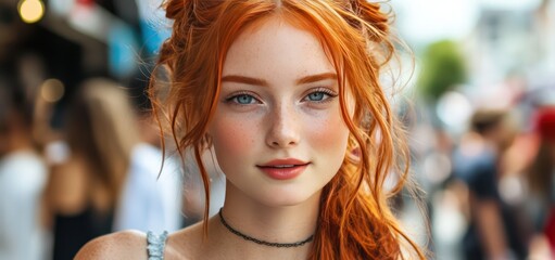 A transgender person stands confidently in a vibrant crowd at a Pride parade, radiating pride and individuality amidst colorful celebrations.