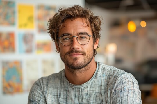 Animator holding a storyboard, with colorful sketches visible,