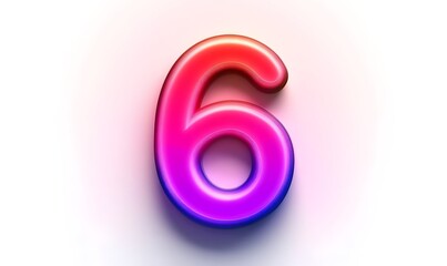 Glowing pink-red 6, number, 3D render, white background, graphic design