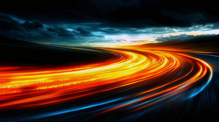 Dynamic Speed: Abstract Night Road with Fiery Light Trails