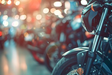 New motorcycle in showroom on blurred background