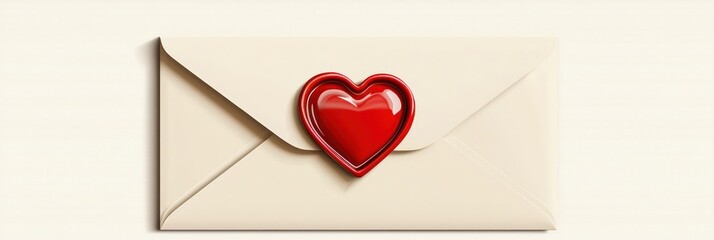 a love letter with a red heart-shaped wax seal, tucked inside a cream-colored envelope, isolated on transparent background.