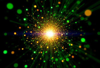 Obraz premium Deep space nebula, glowing green celestial object, cosmic dust, spiraling energy, distant stars, celestial phenomenon, dark background, ethereal light, astronomical imagery, galactic core, interstella