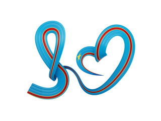 3d Flag Of Congo Heart Shaped Shiny Wavy Awareness Ribbon flag On White Background 3d Illustration