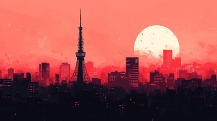 Obraz premium Toronto skyline silhouette at sunset with urban skyscrapers and cityscape illustration