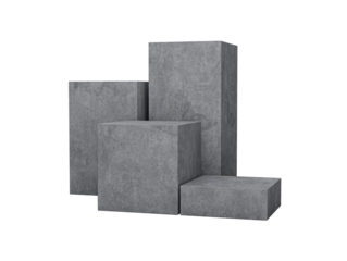 Display stand podium made from grey concrete in four step display of product design cement 4 podium Display background 3d rendering