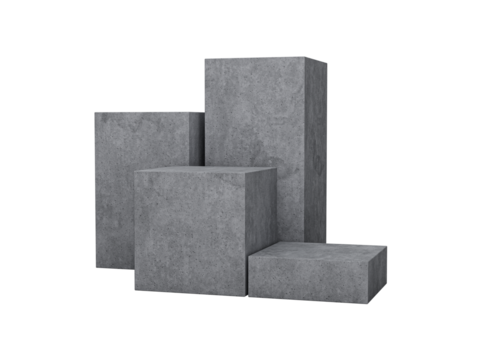 Display stand podium made from grey concrete in four step display of product design cement 4 podium Display background 3d rendering