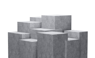 3d Nine Grey Empty Concrete Podium Isolated On Grey Background, 3d illustration
